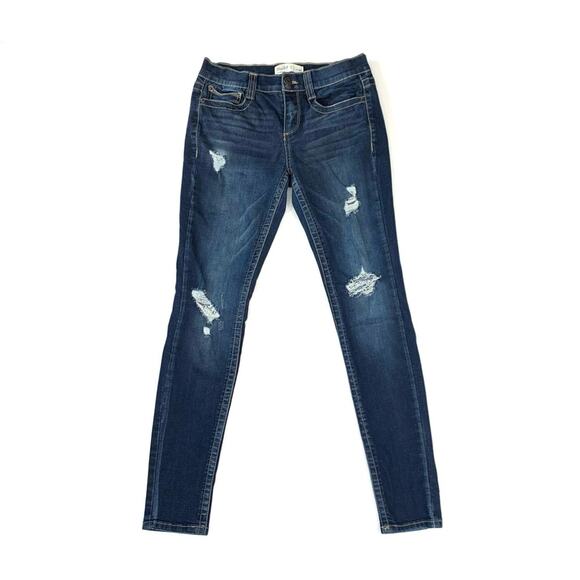 Dark Wash Distressed Stretch Skinny Jean Jeggings - Picture 1 of 9
